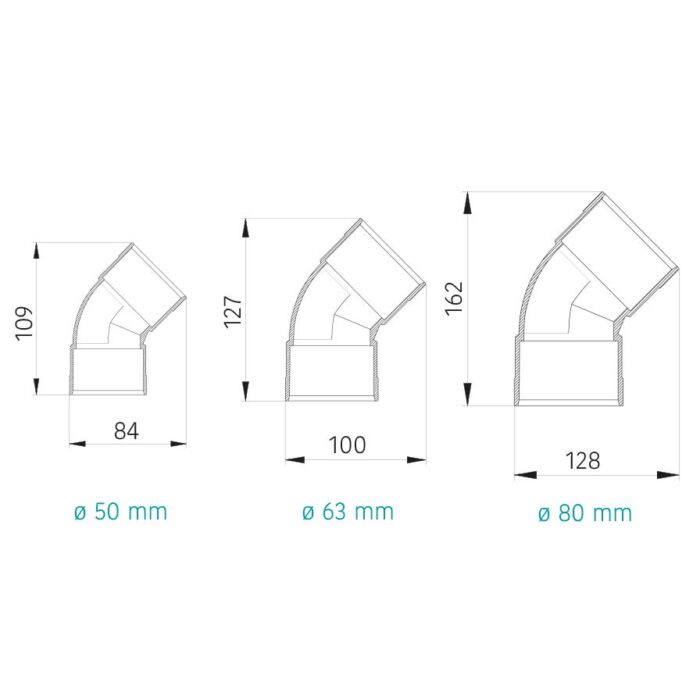 PVC Bogen 45° Aussen/Aussen Ø 50 mm – Bild 3