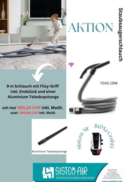 AKTION: 9 m Schlauch mit Flisy Griff u. Endstück u. einer Aluminium Teleskopstange