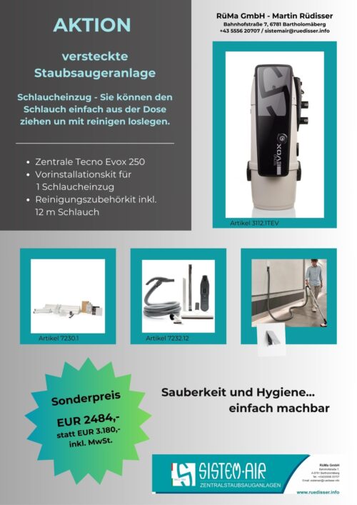 AKTION: versteckte Zentralstaubsaugeranlage-Set